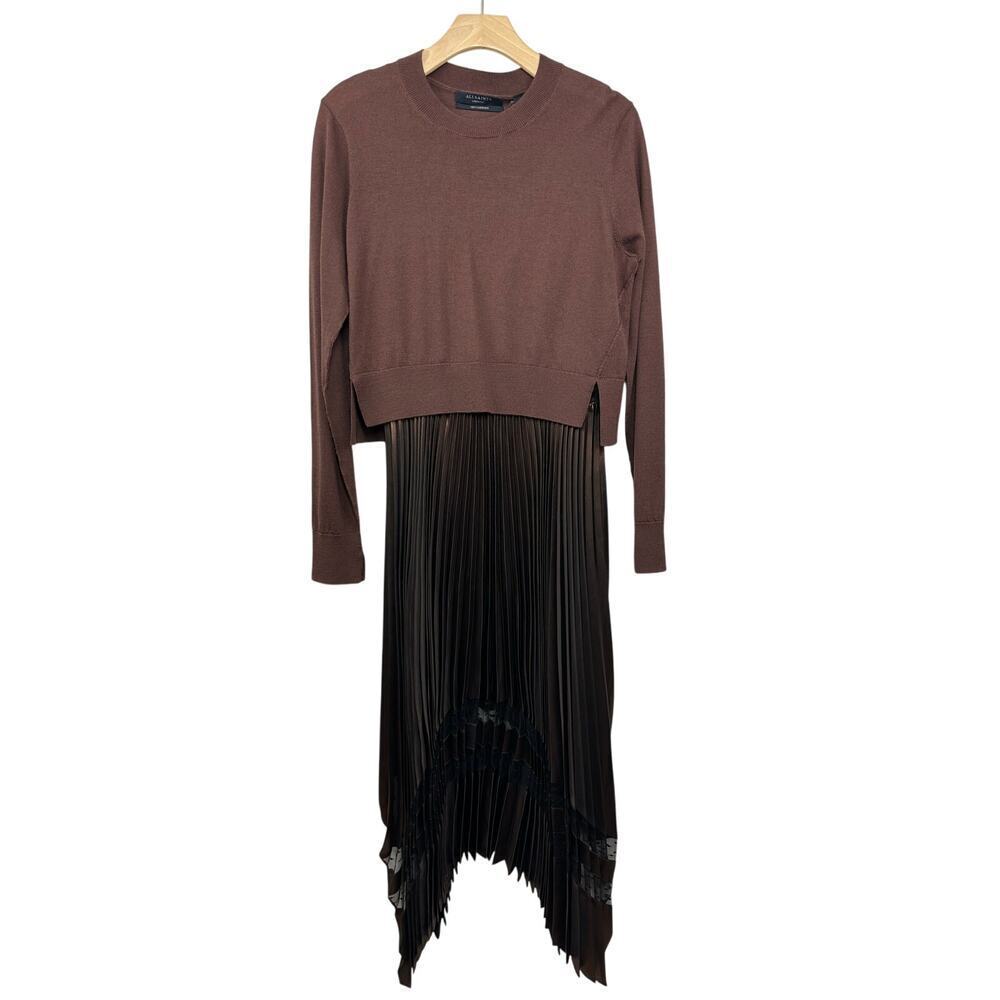 ALLSAINTS Nadia Foil Midi Dress Wool 2-in-1 Size Medium NWT - Picture 5 of 16